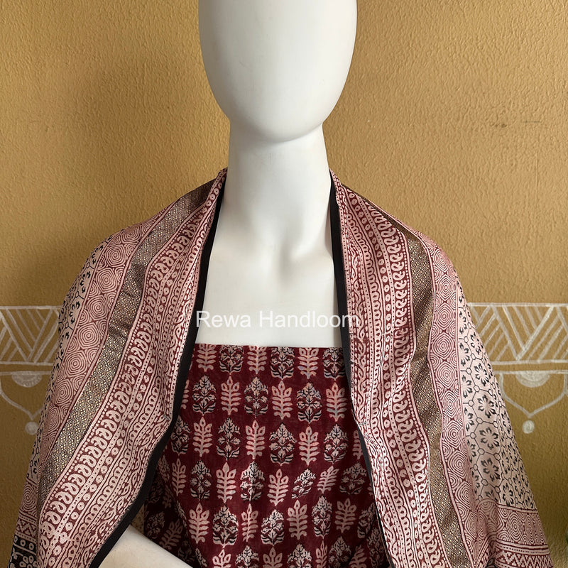 Maheshwari Red-White Bagh Print Suit BSP0219