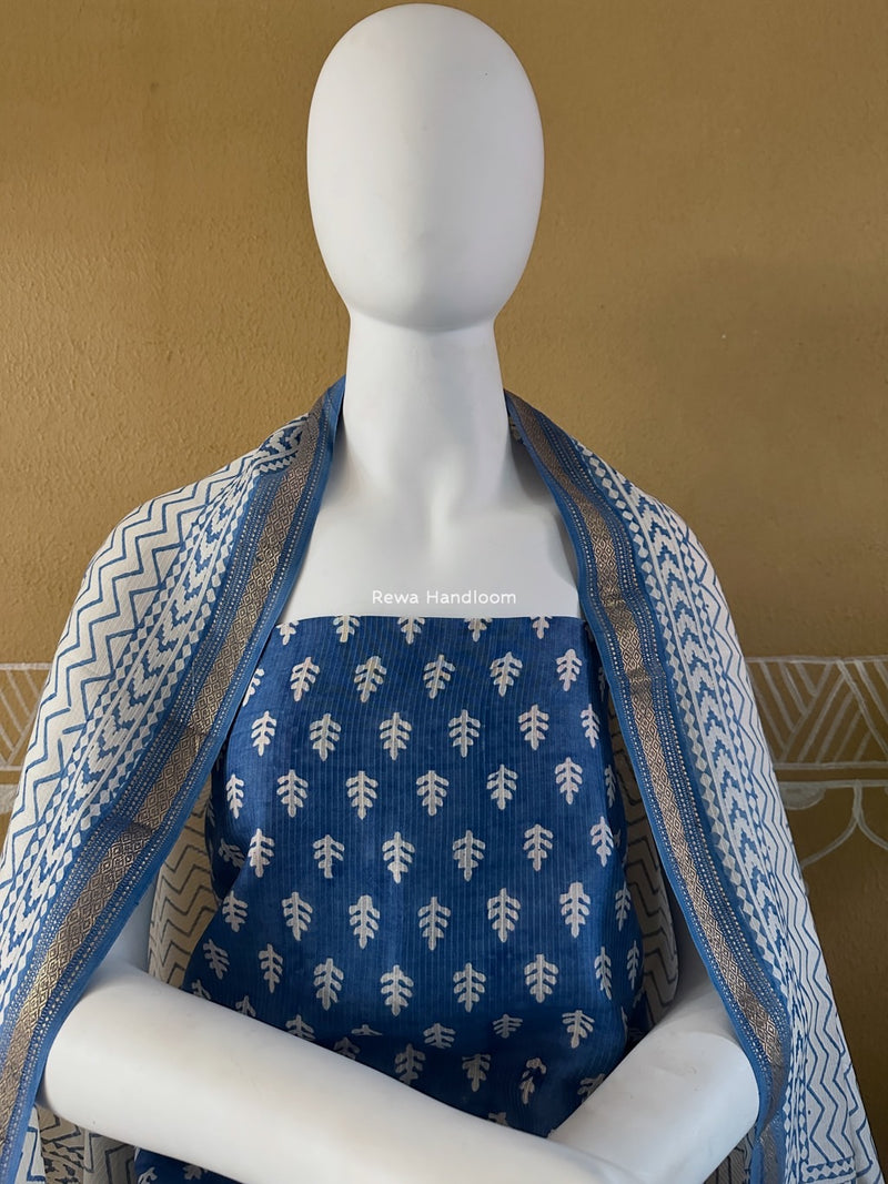Maheshwari Blue-White Bagh Indigo Print Suit MBIS11