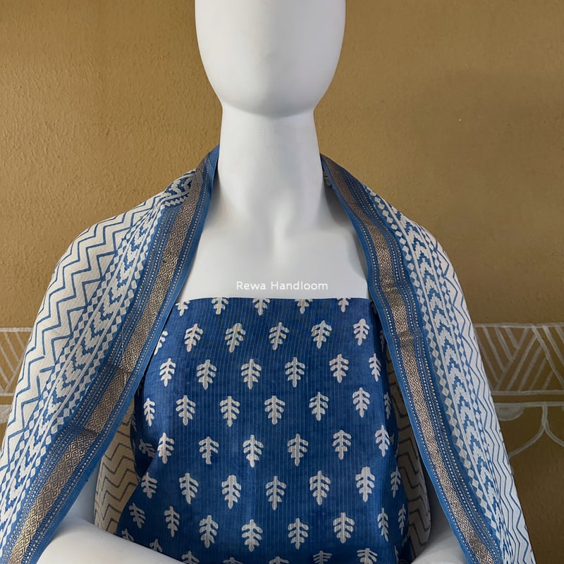 Maheshwari Blue-White Bagh Indigo Print Suit MBIS11