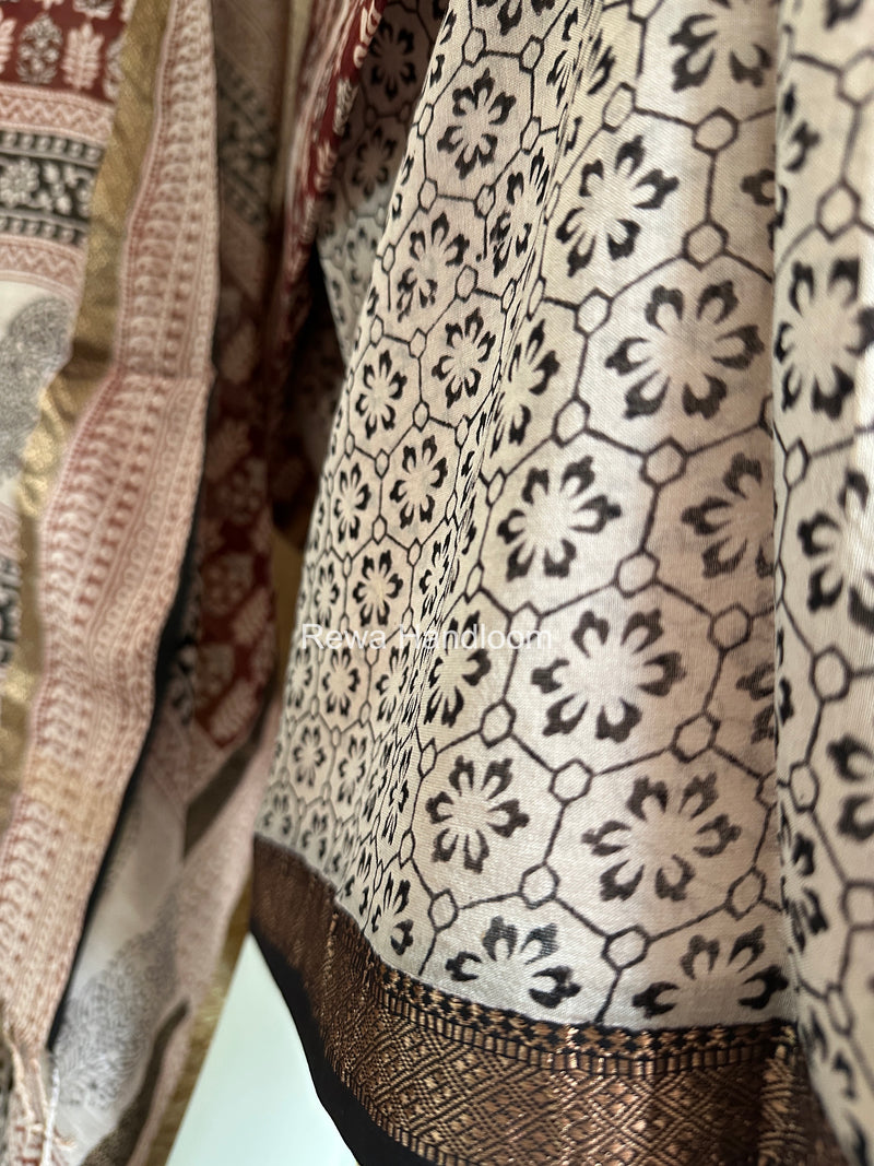 Maheshwari Red-White Bagh Print Suit BSP0219