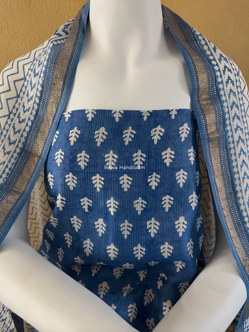 Maheshwari Blue-White Bagh Indigo Print Suit MBIS11