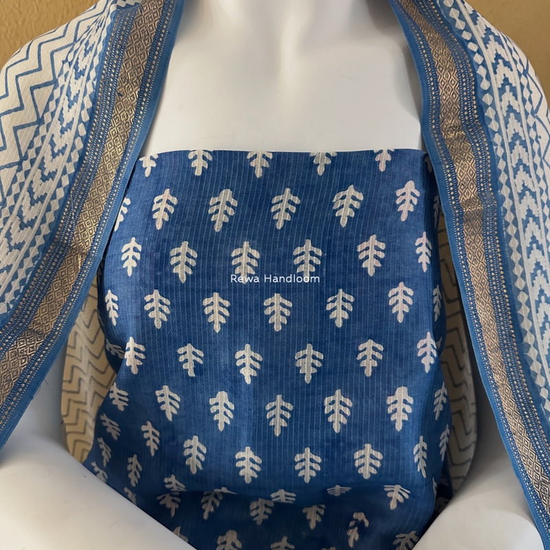 Maheshwari Blue-White Bagh Indigo Print Suit MBIS11