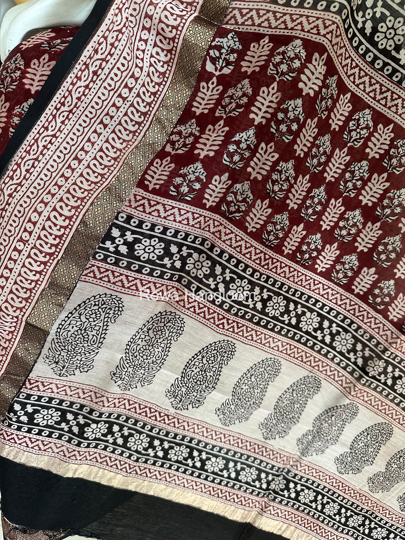 Maheshwari Red-White Bagh Print Suit BSP0219