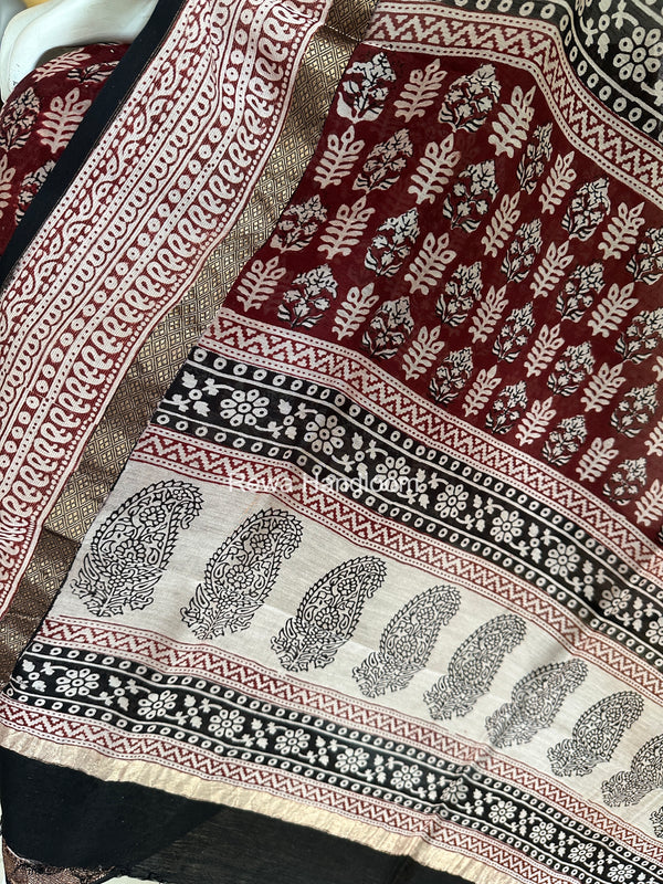 Maheshwari Red-White Bagh Print Suit BSP0219