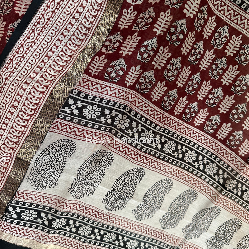 Maheshwari Red-White Bagh Print Suit BSP0219