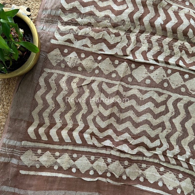Brown Cotton Linen Saree LS03