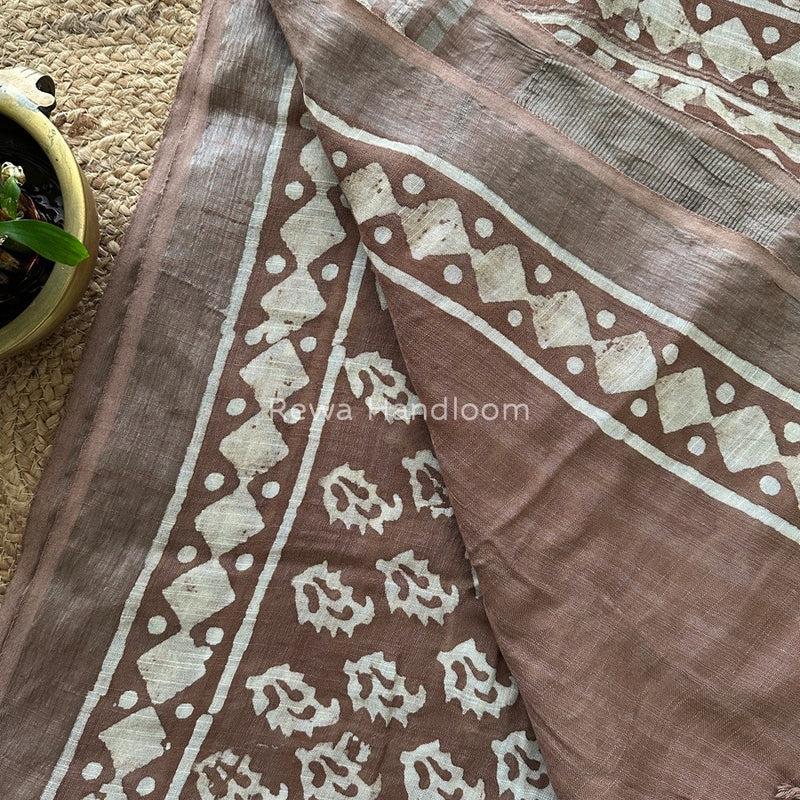 Brown Cotton Linen Saree LS011