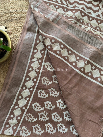 Brown Cotton Linen Saree LS03