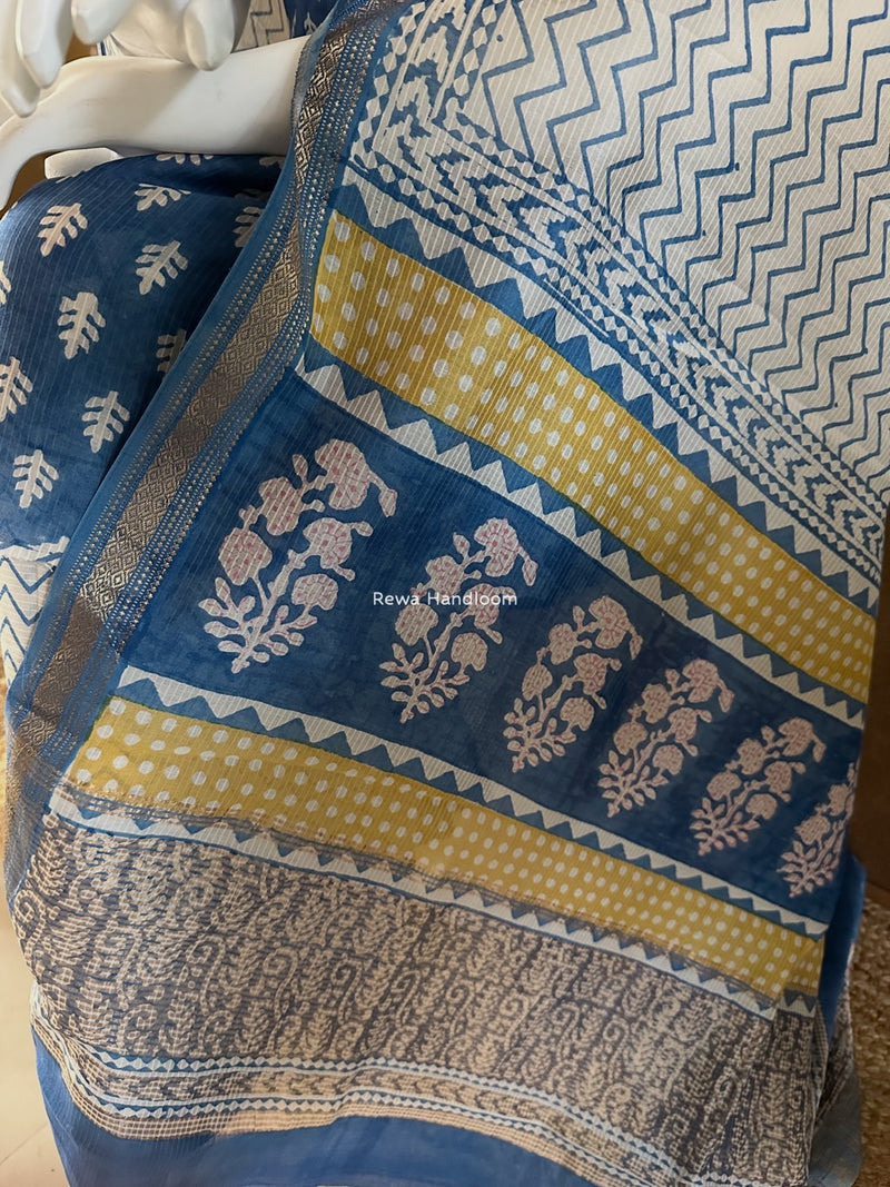 Maheshwari Blue-White Bagh Indigo Print Suit MBIS11