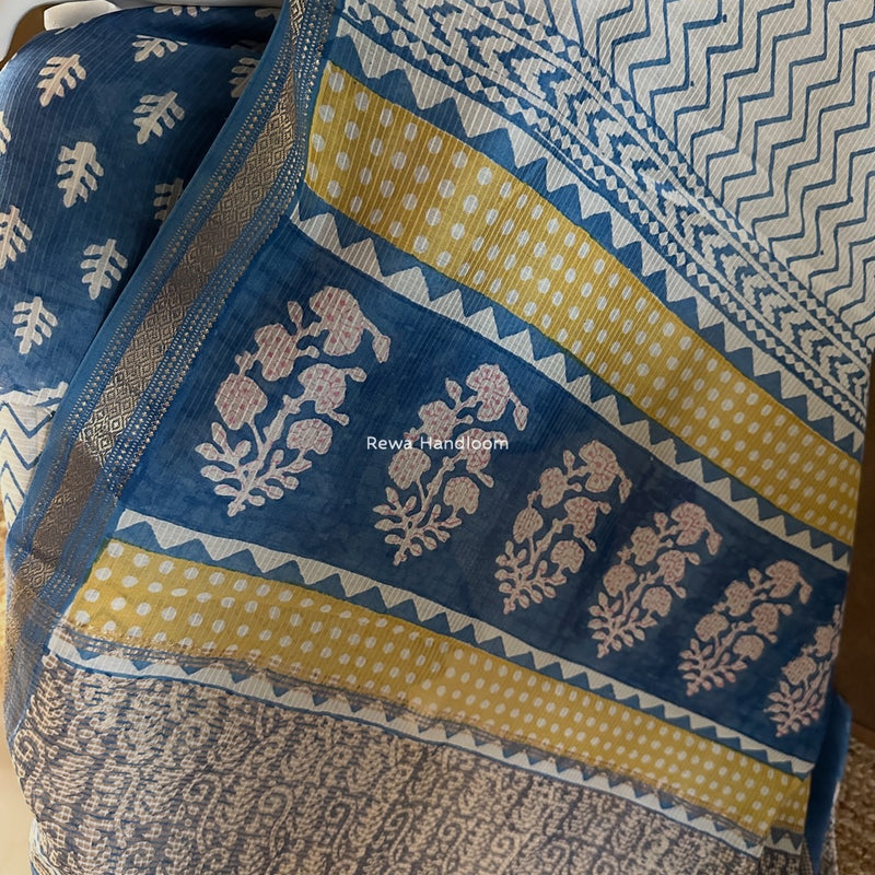 Maheshwari Blue-White Bagh Indigo Print Suit MBIS11