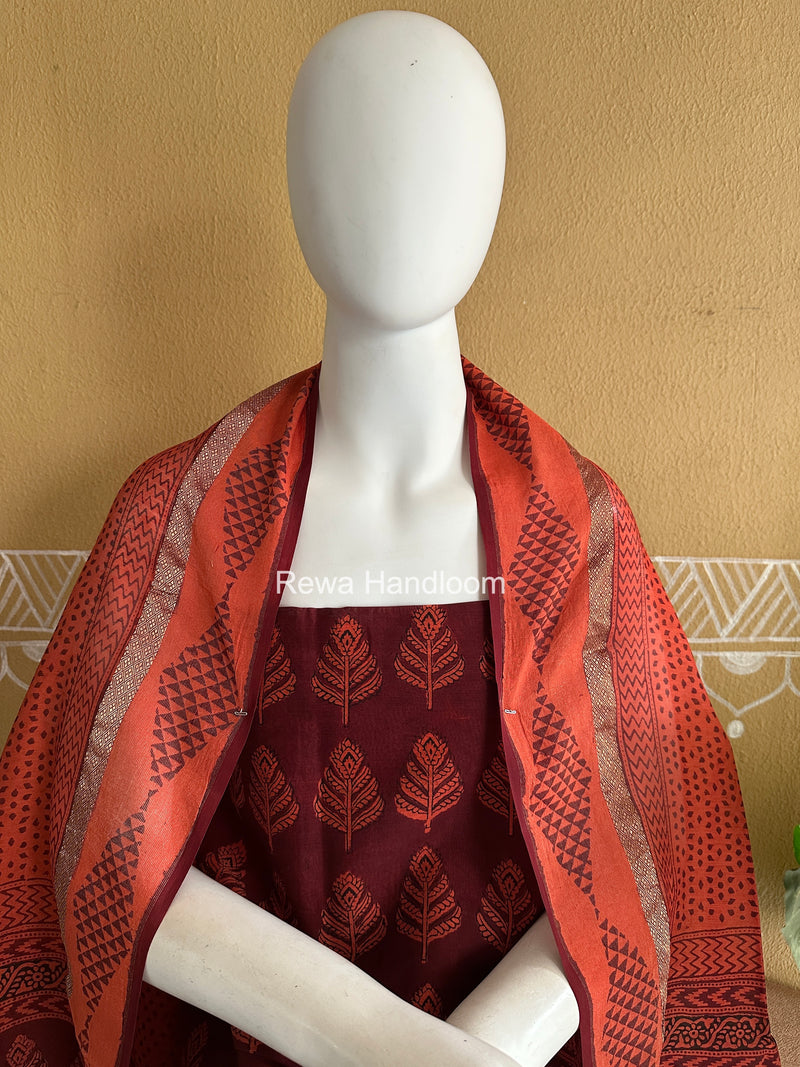 Maheshwari Maroon-Orange Bagh Print Suit BSP0229