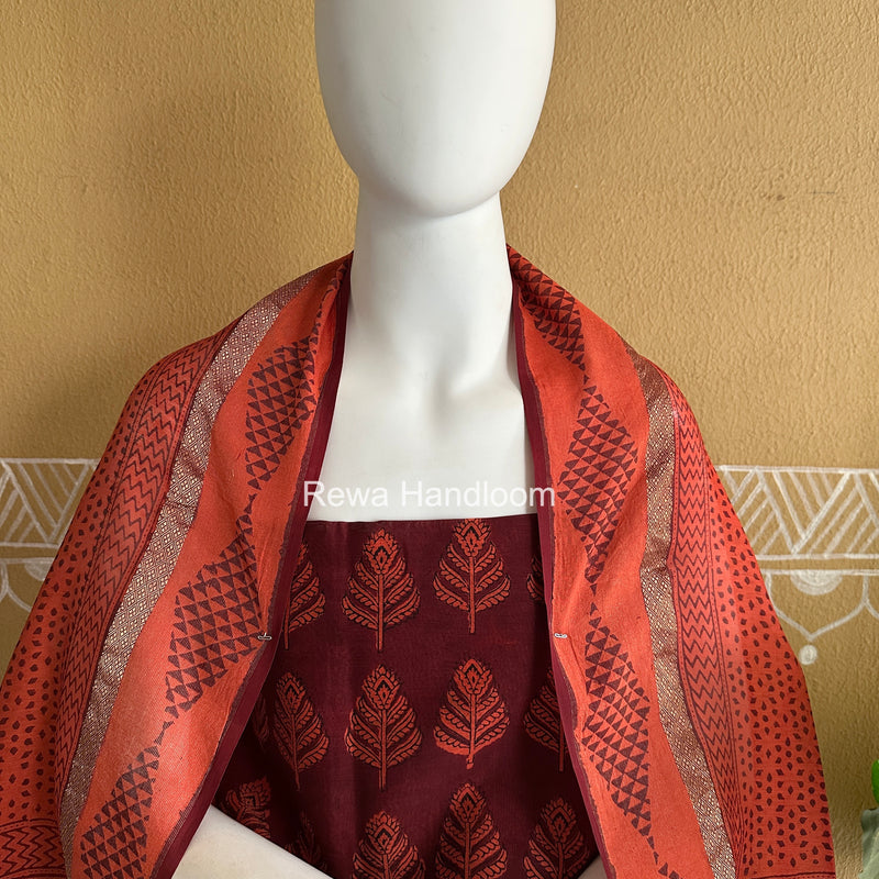 Maheshwari Maroon-Orange Bagh Print Suit BSP0229