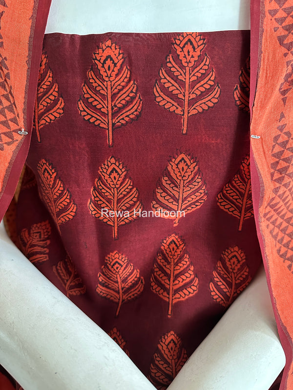 Maheshwari Maroon-Orange Bagh Print Suit BSP0229