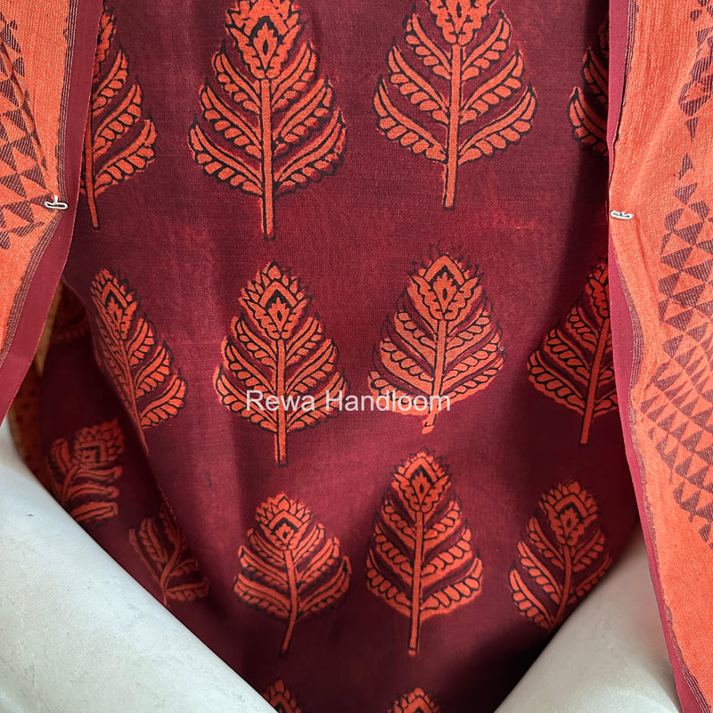 Maheshwari Maroon-Orange Bagh Print Suit BSP0229