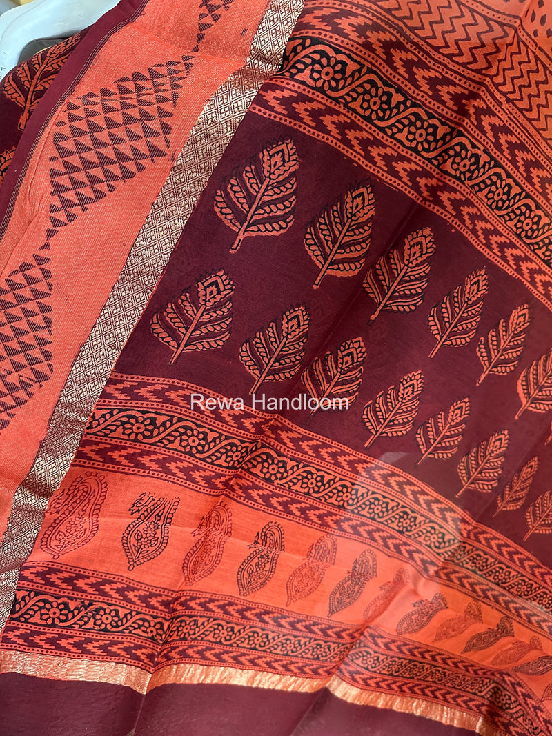 Maheshwari Maroon-Orange Bagh Print Suit BSP0229