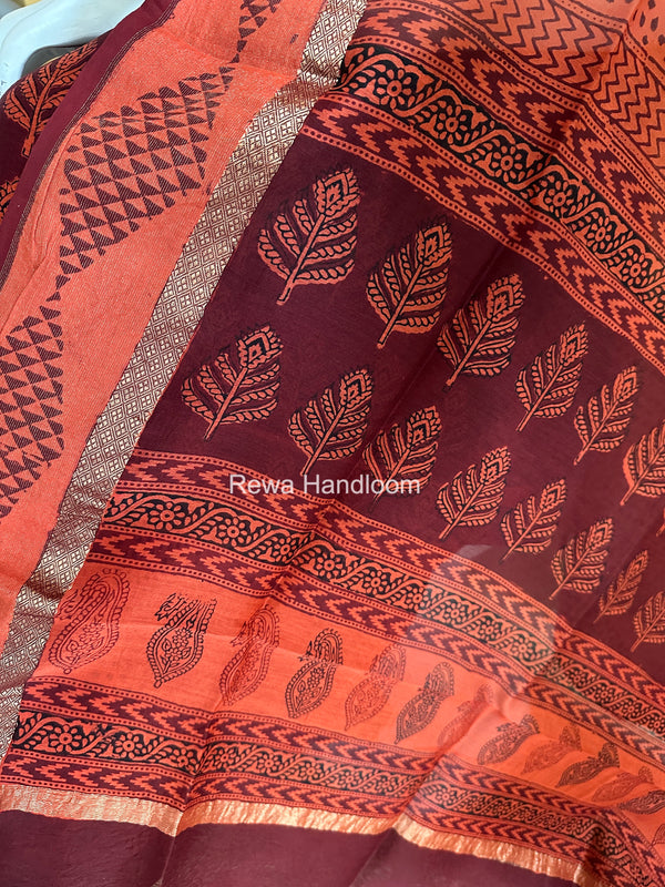 Maheshwari Maroon-Orange Bagh Print Suit BSP0229