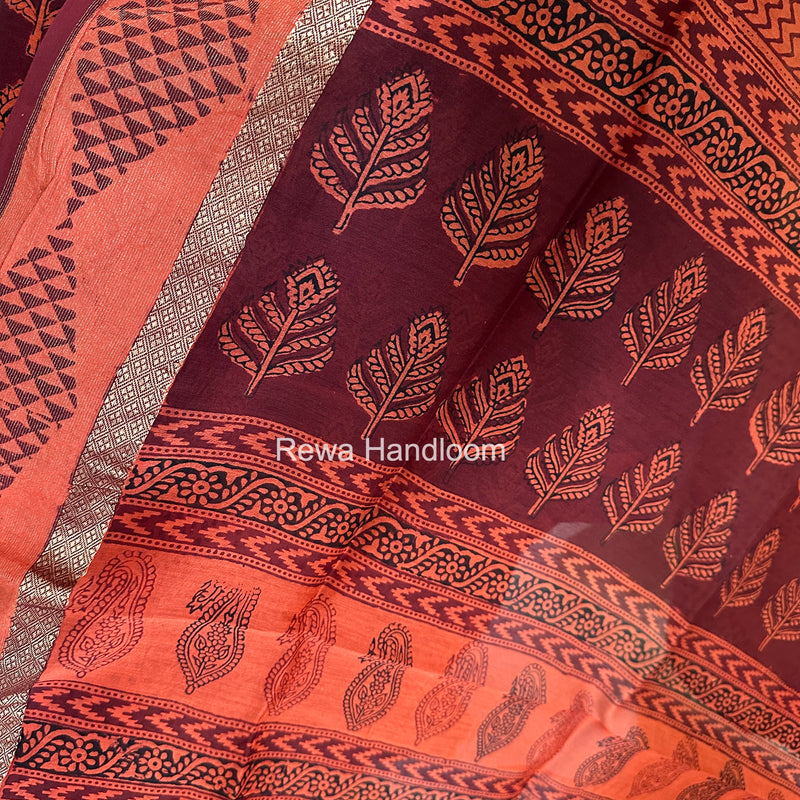 Maheshwari Maroon-Orange Bagh Print Suit BSP0229