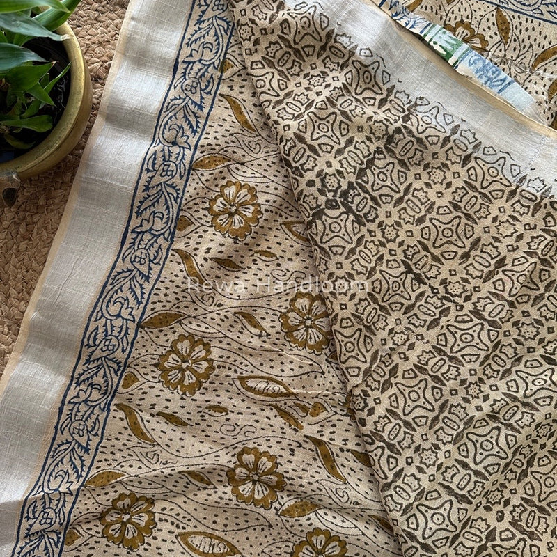 Beige Cotton Linen Saree LS08