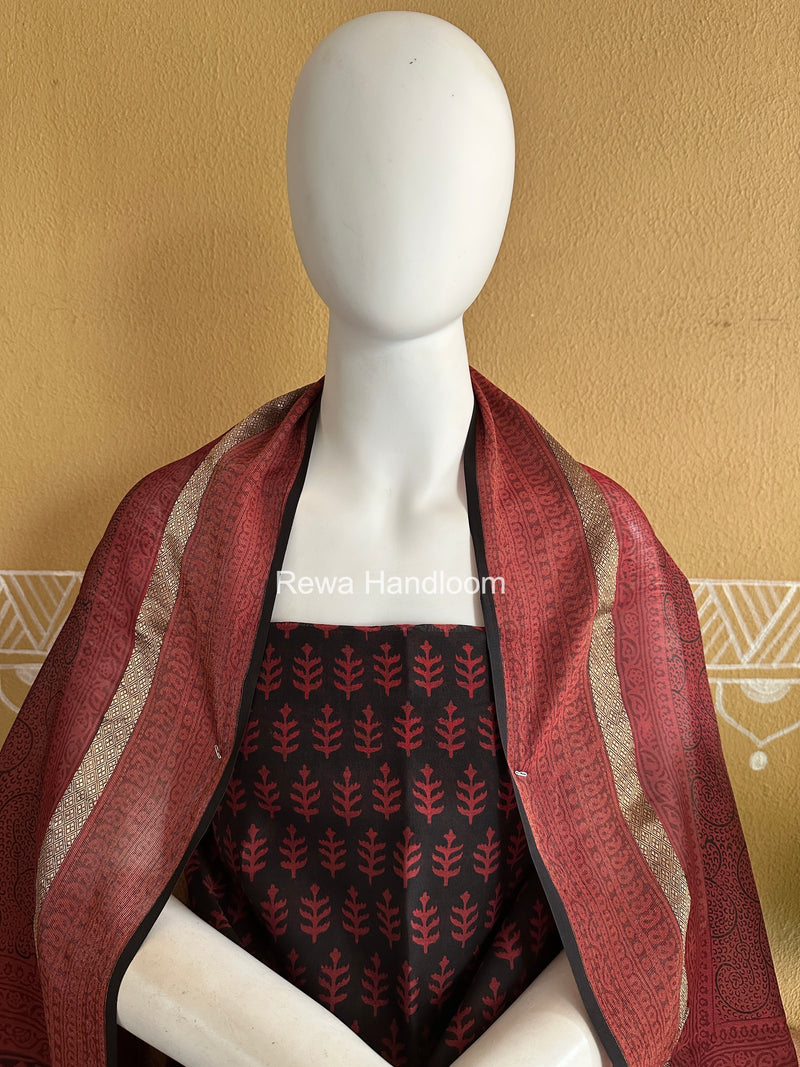 Maheshwari Black-Red Bagh Print Suit BSP0232