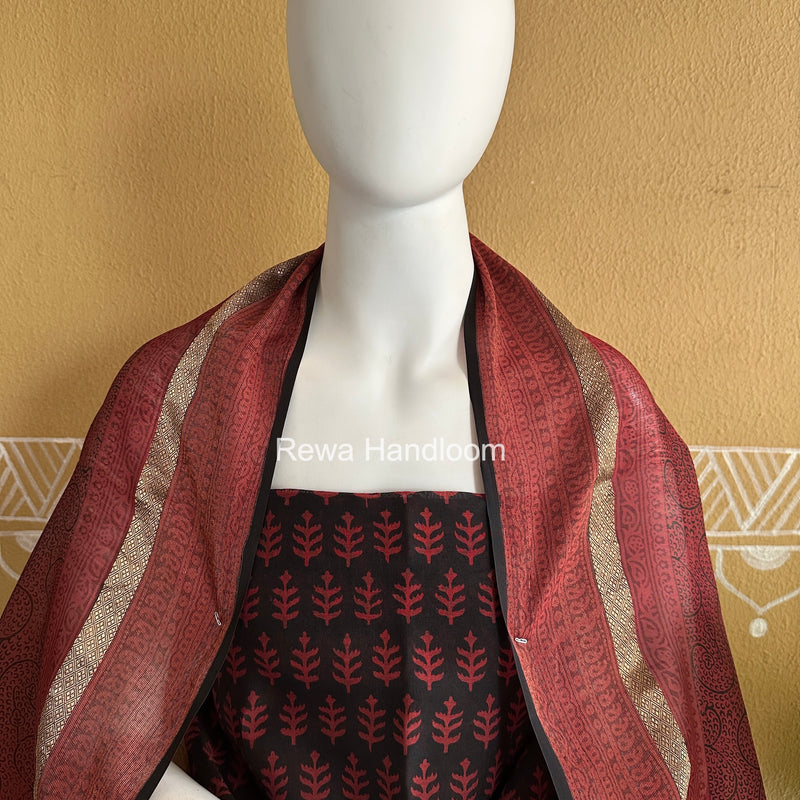 Maheshwari Black-Red Bagh Print Suit BSP0232