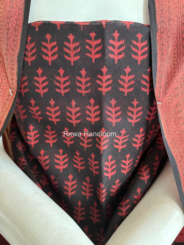 Maheshwari Black-Red Bagh Print Suit BSP0232