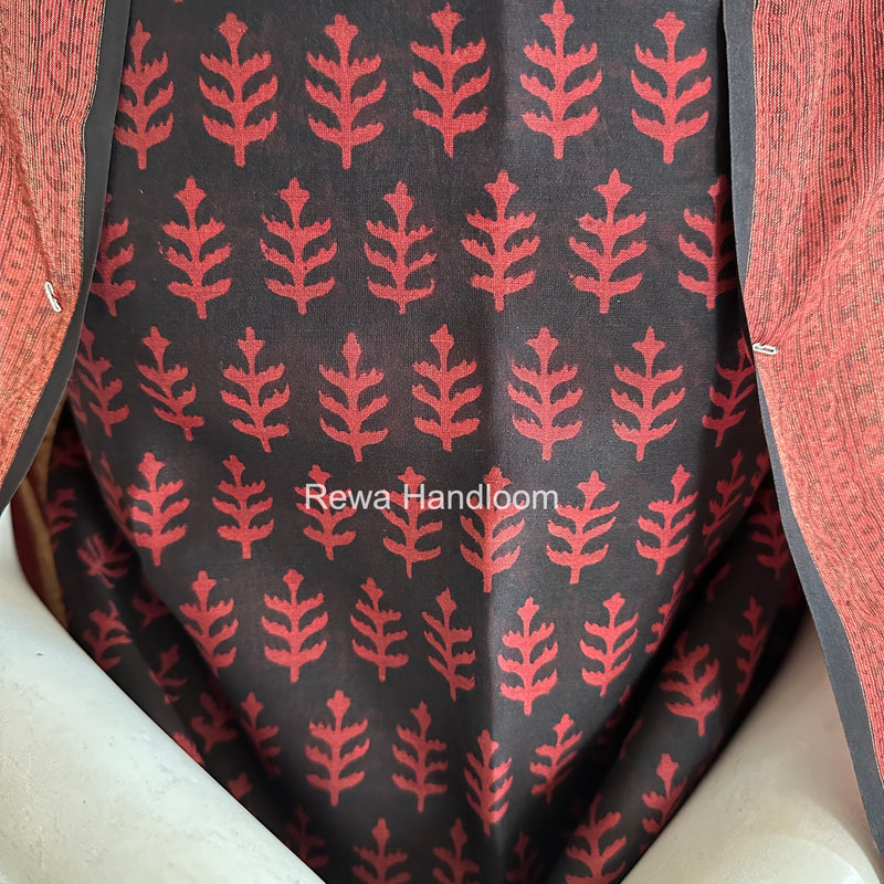 Maheshwari Black-Red Bagh Print Suit BSP0232