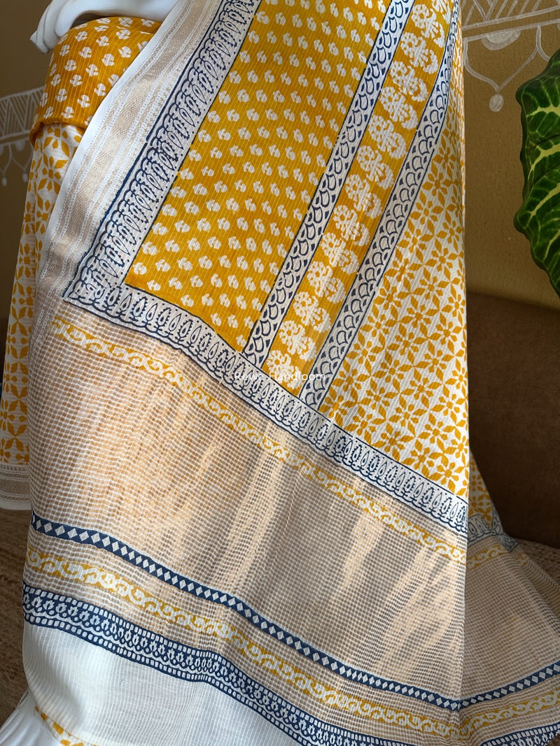 Maheshwari Yellow-White Bagh Indigo Print Suit MBIS12