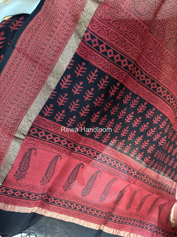 Maheshwari Black-Red Bagh Print Suit BSP0232