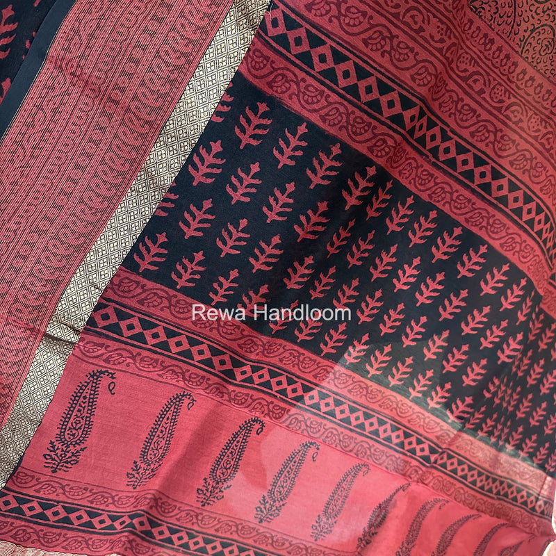 Maheshwari Black-Red Bagh Print Suit BSP0232