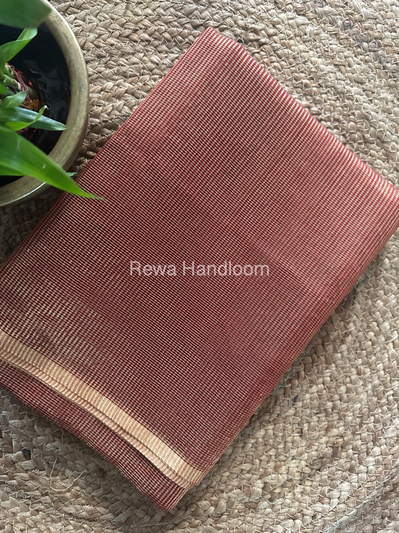 Maheshwari Red Tissue Silk Saree TCB0036