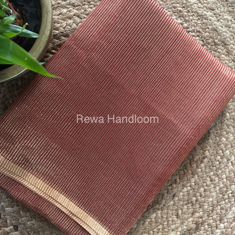 Maheshwari Red Tissue Silk Saree TCB0036