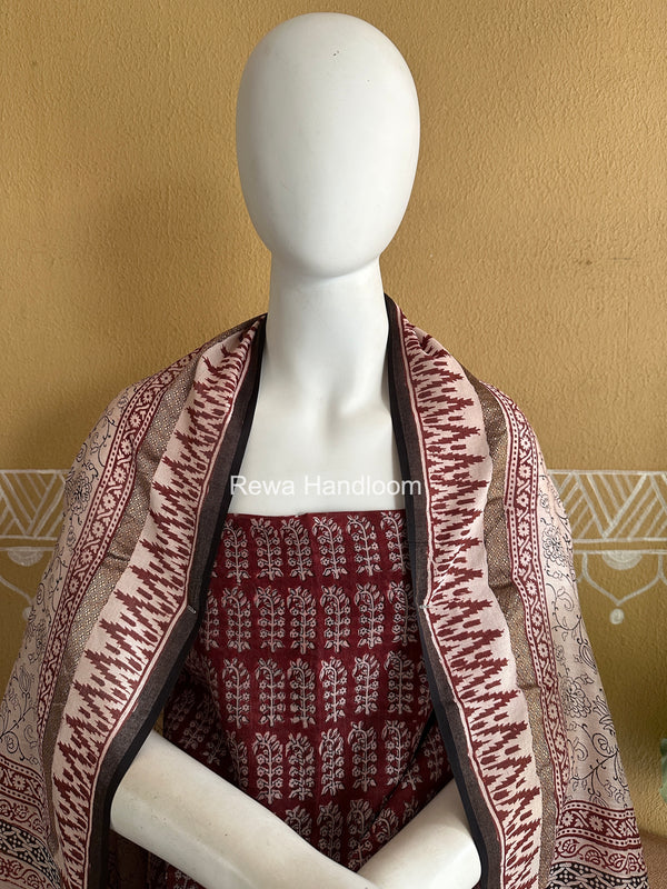 Maheshwari Red-White Bagh Print Suit BSP0231