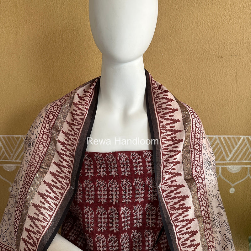 Maheshwari Red-White Bagh Print Suit BSP0231