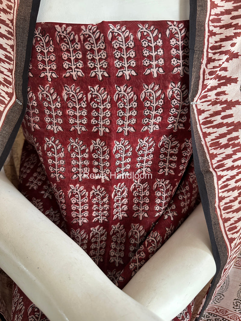 Maheshwari Red-White Bagh Print Suit BSP0231