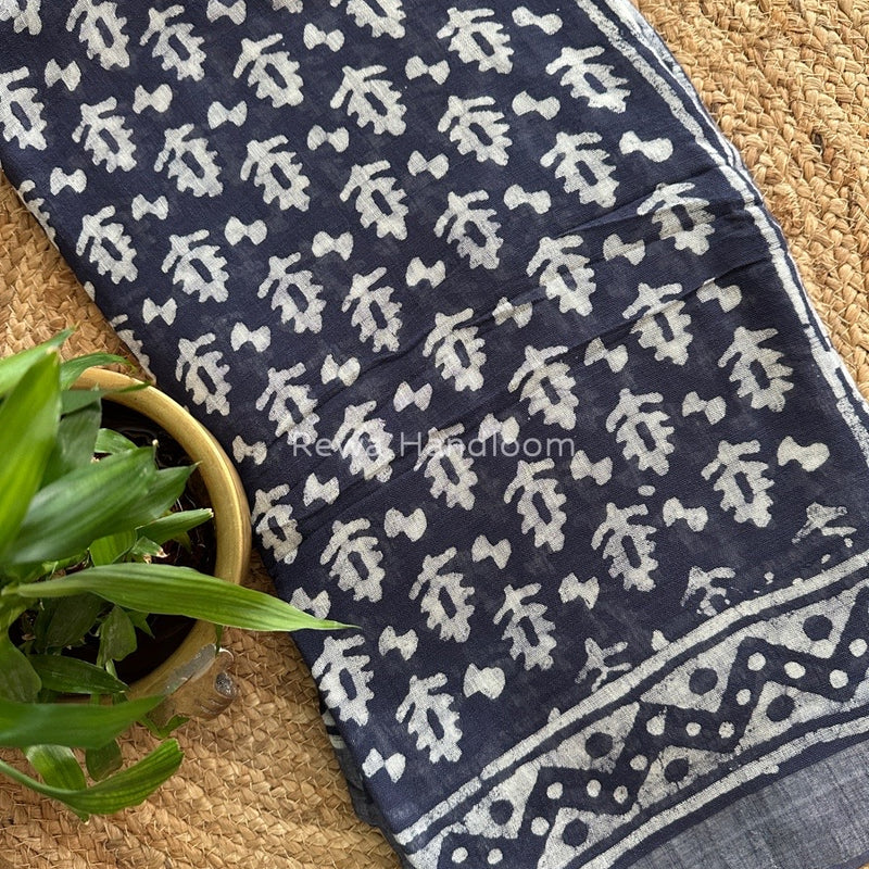 Blue Cotton Linen Saree LS01