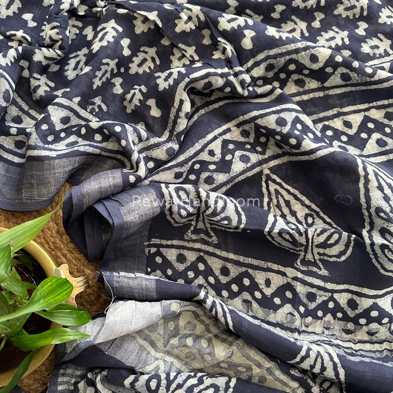 Blue Cotton Linen Saree LS01