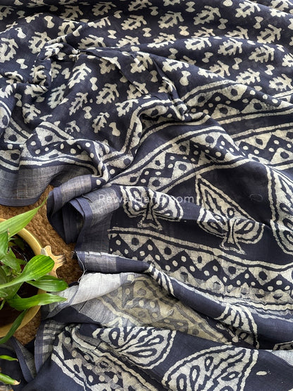 Blue Cotton Linen Saree LS01