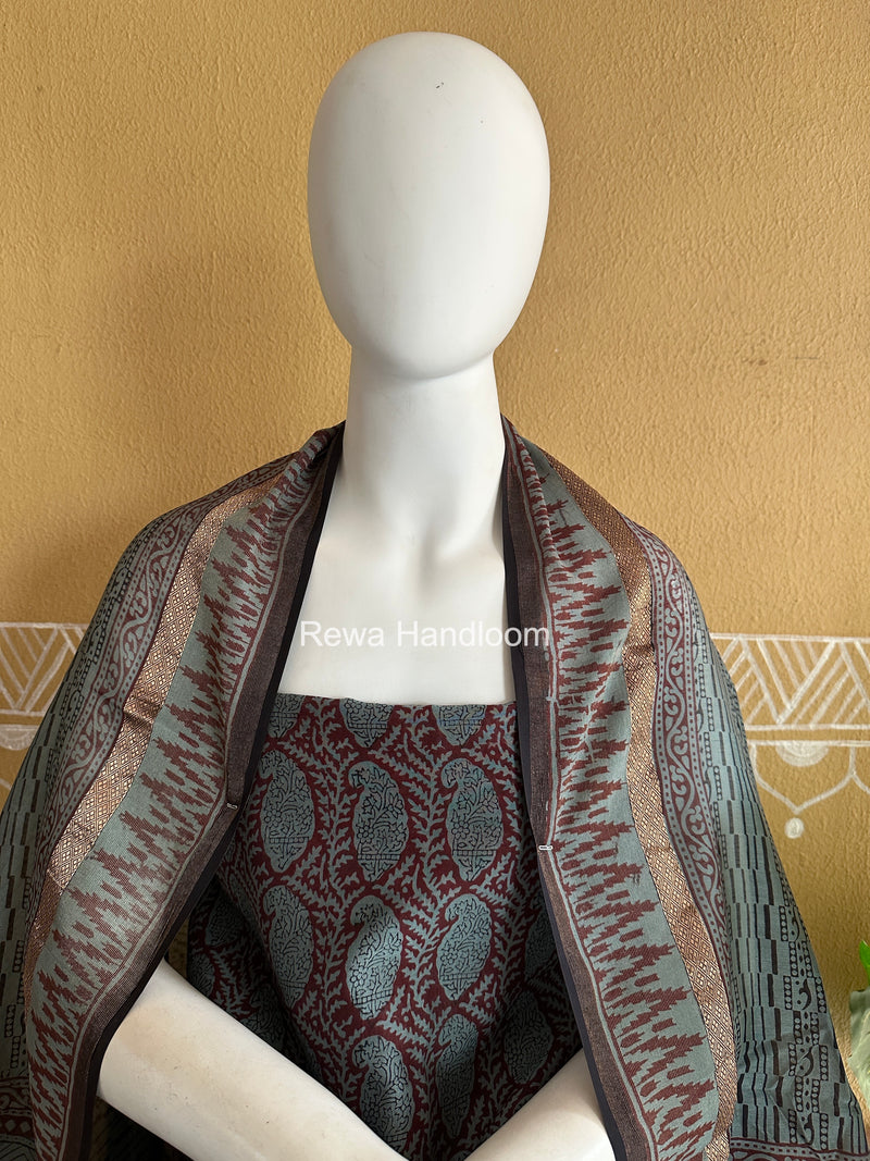 Maheshwari Grey-Black Bagh Print Suit BSP0227