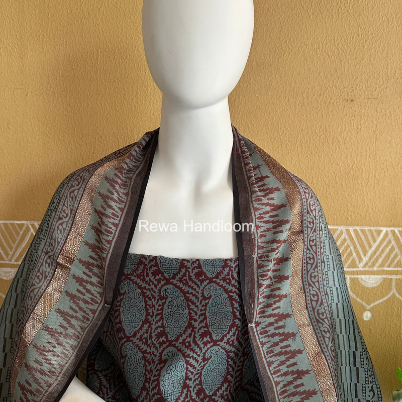 Maheshwari Grey-Black Bagh Print Suit BSP0227
