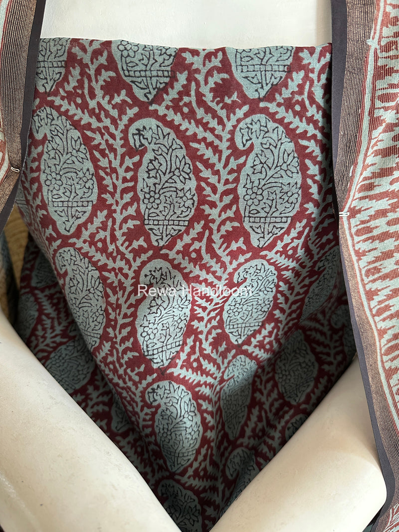 Maheshwari Grey-Black Bagh Print Suit BSP0227