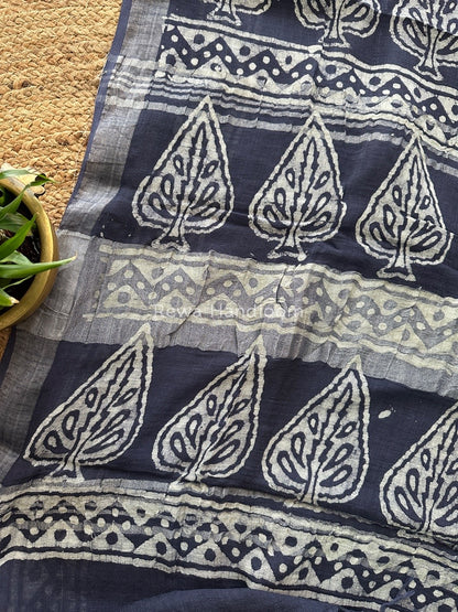 Blue Cotton Linen Saree LS01