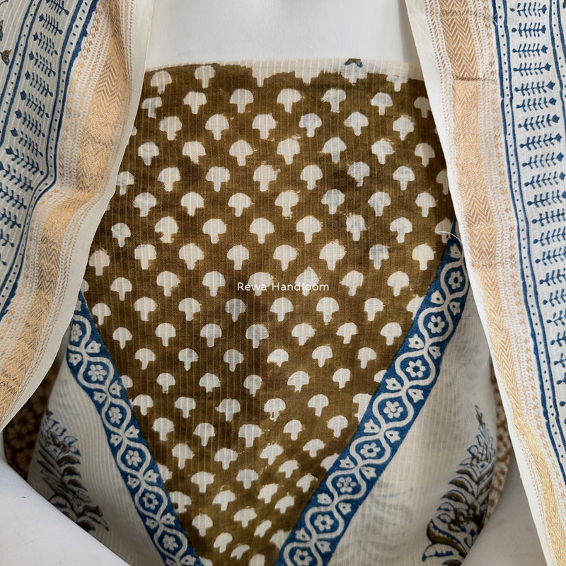 Maheshwari White-Mehendi Green Bagh Indigo Print Suit MBIS14