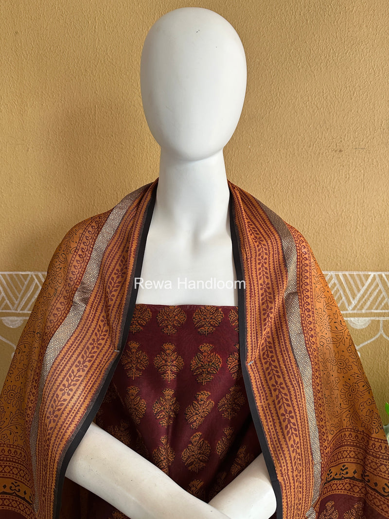 Maheshwari Maroon-Light Brown Bagh Print Suit BSP0225