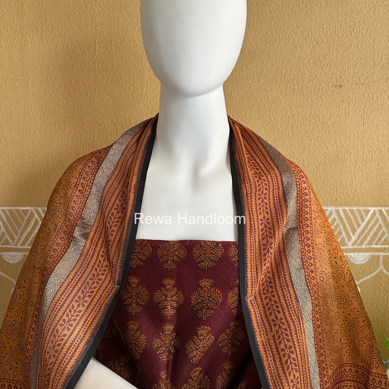 Maheshwari Maroon-Light Brown Bagh Print Suit BSP0225