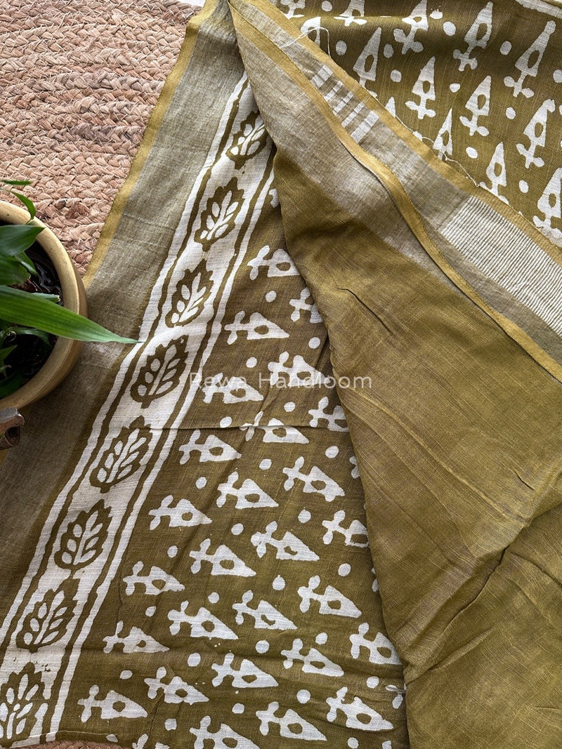 Green Cotton Linen Saree LS09