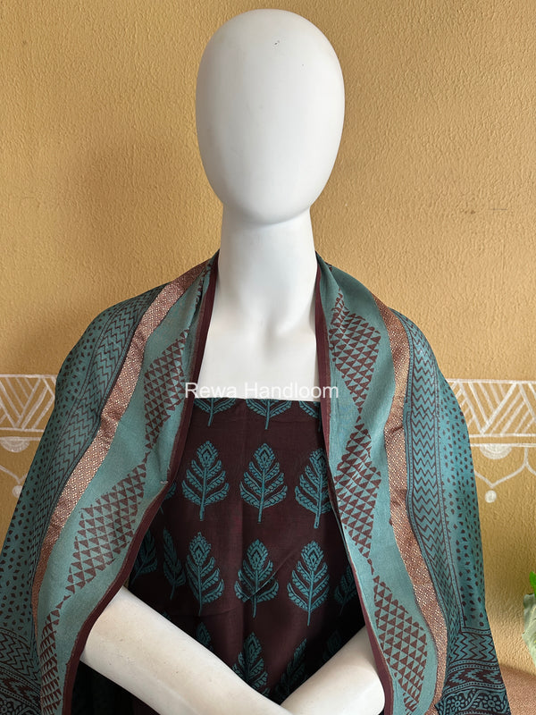 Maheshwari Coffee Brown-Rama Green Bagh Print Suit BSP0230