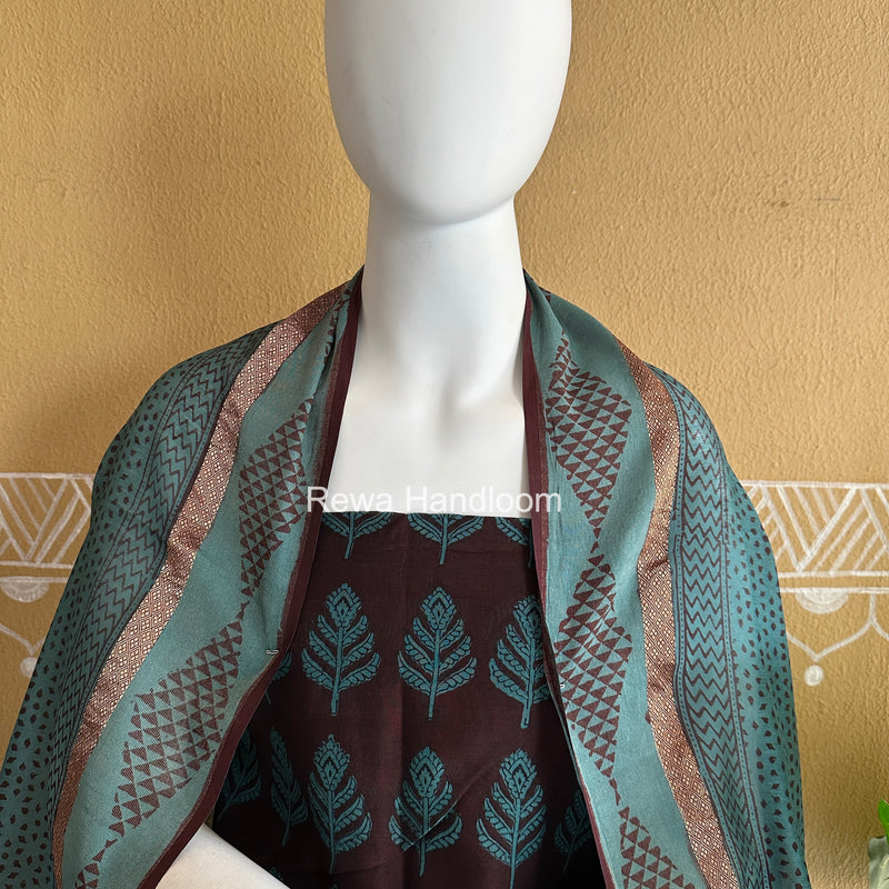 Maheshwari Coffee Brown-Rama Green Bagh Print Suit BSP0230