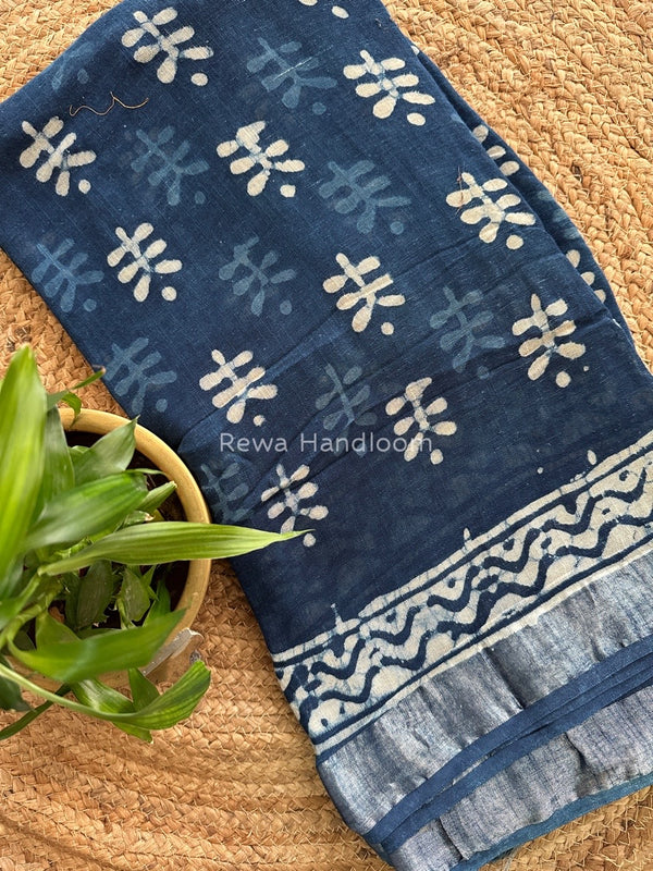 Blue Cotton Linen Saree LS014