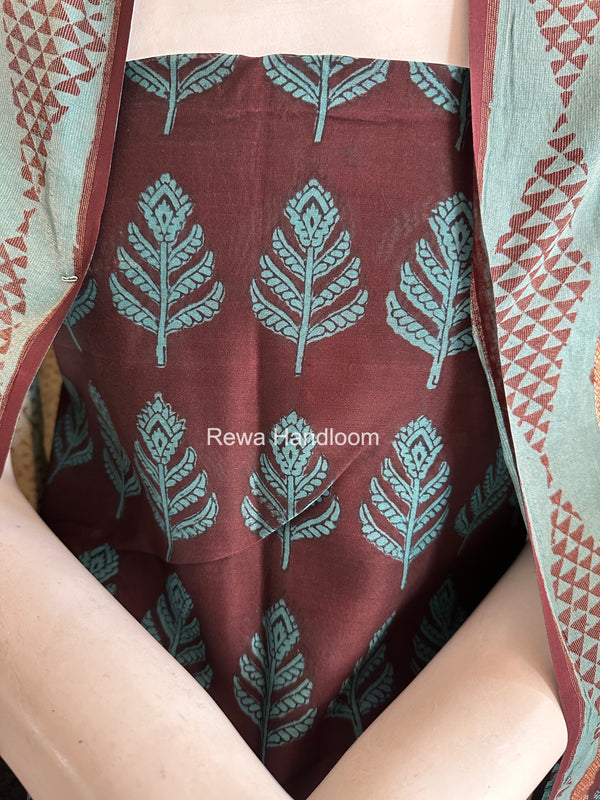 Maheshwari Coffee Brown-Rama Green Bagh Print Suit BSP0230