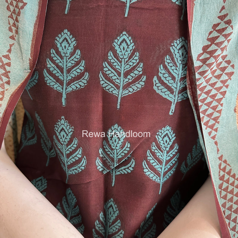 Maheshwari Coffee Brown-Rama Green Bagh Print Suit BSP0230